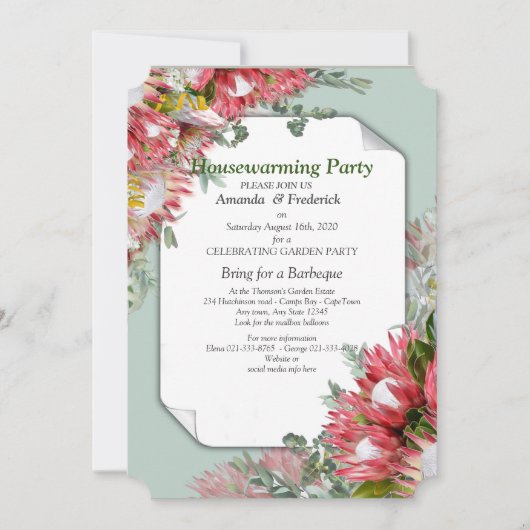 Invitation Protea - Strelitzia Flower Housécher Party (Devant)