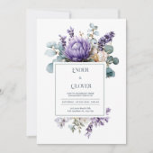 Invitation Protéa Violet Élégant Eucalyptus Lavande (Devant)