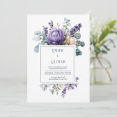 Invitation Protéa Violet Élégant Eucalyptus Lavande (Debout devant)