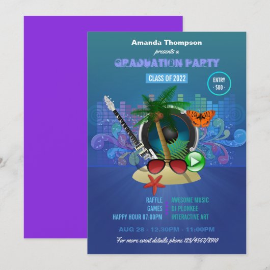 Invitation Proton Purple Summer Club Beach Party (Devant / Derrière)