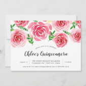 Invitation Provence Rose | Aquarelle rouge Floral Quinceañera (Devant)