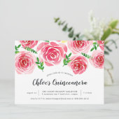 Invitation Provence Rose | Aquarelle rouge Floral Quinceañera (Debout devant)