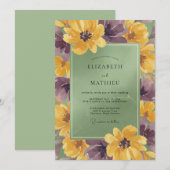 Invitation Prune Botanique Moutarde Peinture Mariage (Devant / Derrière)