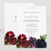 Invitation Prune Bourguignon Fleur Navy (Devant / Derrière)