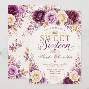 Invitation Prune et Améthyste Sweet Sixteen