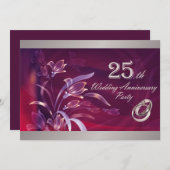 Invitation Prune | Fleurs Argent 25e Anniversaire de Mariage (Devant / Derrière)