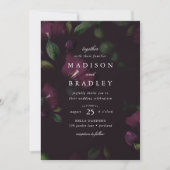 Invitation Prune Foncé Floral | Mariage (Devant)