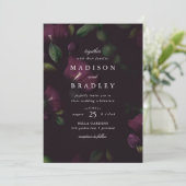 Invitation Prune Foncé Floral | Mariage (Debout devant)