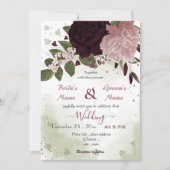 Invitation prune rose bordeaux fleurs verdure (Devant)