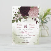Invitation prune rose bordeaux fleurs verdure (Debout devant)