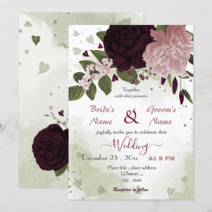 Invitation prune rose bordeaux fleurs verdure
