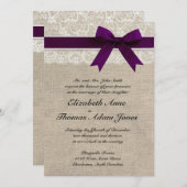 Invitation Prune rustique d'invitation de mariage de dentelle (Devant / Derrière)