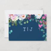 Invitation Prussian + Periwinkle Bleu Floral RSVP Aquarelle (Dos)
