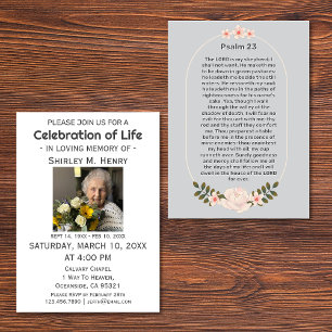 Invitation Psaume 23 Fleurs roses célébration de la vie funér