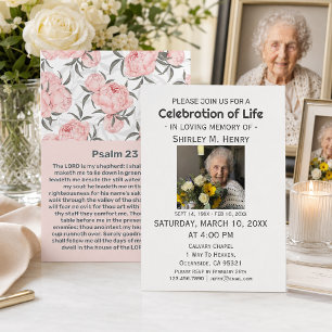 Invitation Psaume 23 motif floral rose Célébration de la vie