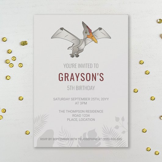 Invitation Pteranodon Dinosaur minimaliste gris anniversaire
