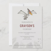 Invitation Pteranodon Dinosaur minimaliste gris anniversaire (Devant)