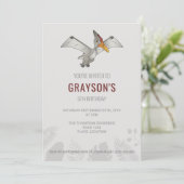 Invitation Pteranodon Dinosaur minimaliste gris anniversaire (Debout devant)