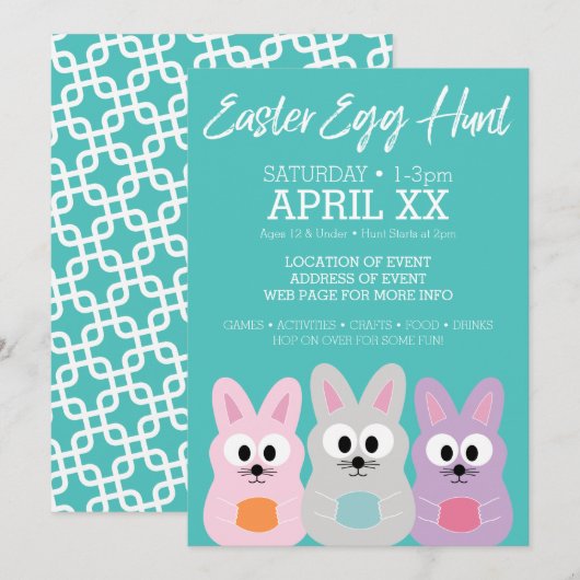 Invitation Publicité de chasse aux oeufs de Pâques - lapins d (Devant / Derrière)