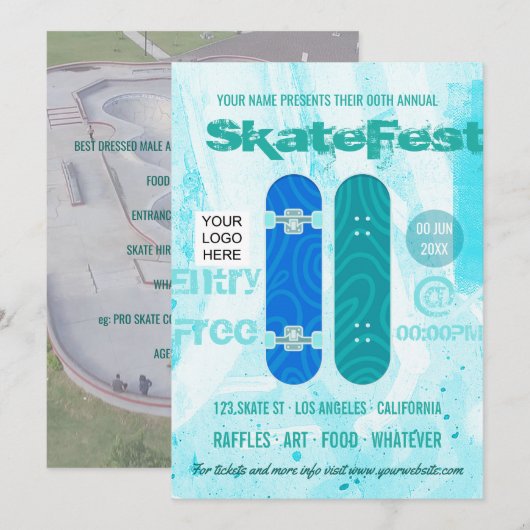 Invitation Publicité pour événement de skateboard ajouter pho (Devant / Derrière)