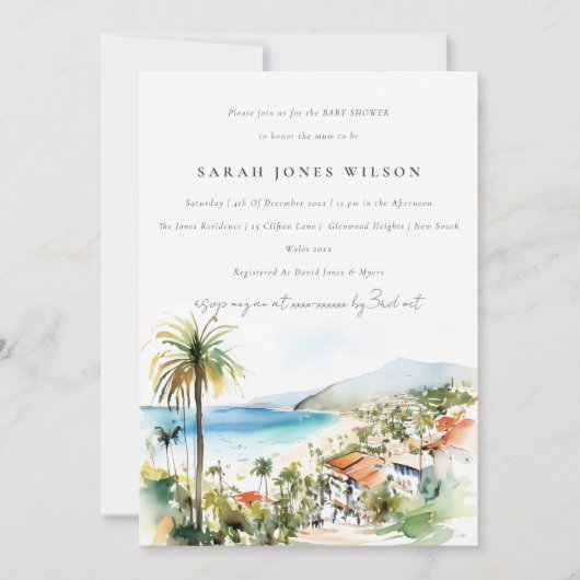 Invitation Puerto Vallarta Mexico Watercolor Baby Shower (Devant)