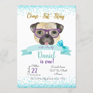 Invitation Pug Birthday Invitation, Pug Invitez