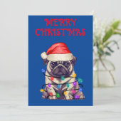 INVITATION "PUG ENROULÉ DANS DES GUIRLANDES DE NOËL" (Debout devant)