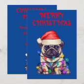 INVITATION "PUG ENROULÉ DANS DES GUIRLANDES DE NOËL" (Devant / Derrière)