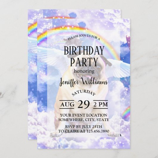 Invitation Pug unicorn (Devant / Derrière)