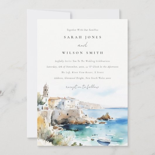 Invitation Puglia, Italy Watercolor Landscape Wedding (Devant)