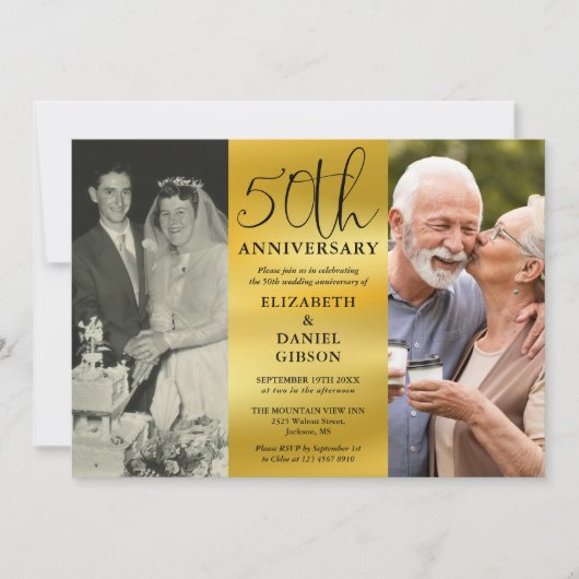 Invitation Puis et maintenant 2 Photo 50e anniversaire Mariag (Devant)
