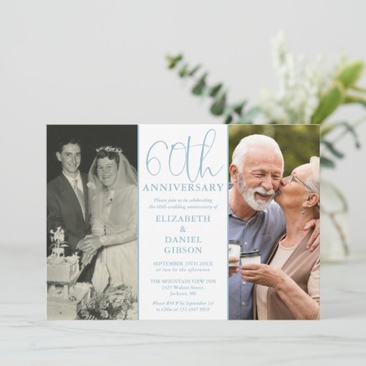 Invitation Puis et maintenant 2 Photo 60e anniversaire Mariag (Debout devant)