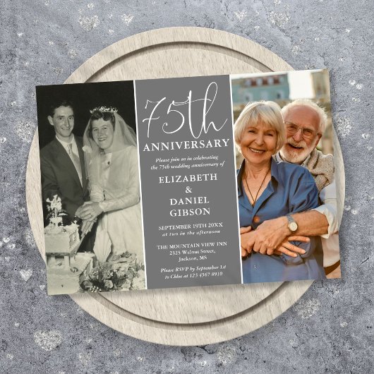 Invitation Puis Et Maintenant 2 Photo 75e Anniversaire Mariag