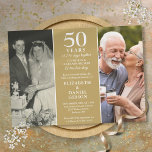 Invitation Puis et maintenant 2 souvenirs photo 50e anniversa<br><div class="desc">Une élégante invitation à l'anniversaire du 50e mariage avec deux photos spéciales et des souvenirs sur un arrière - plan d'or. Conçu par Thisisnotme©</div>