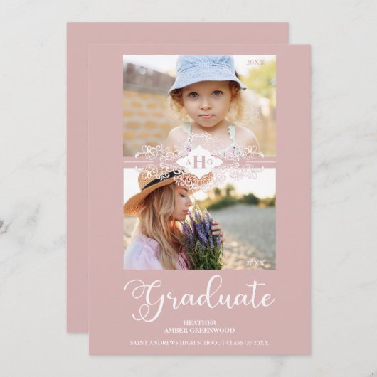 Invitation Puis et maintenant, la dentelle rose s'épanouit (Devant / Derrière)