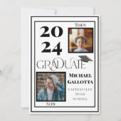 Invitation Puis & Maintenant 2 Photo Graduate Année Bold Grad (Devant)