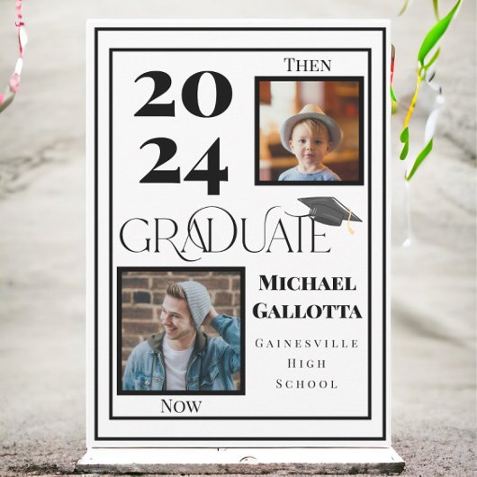 Invitation Puis & Maintenant 2 Photo Graduate Année Bold Grad