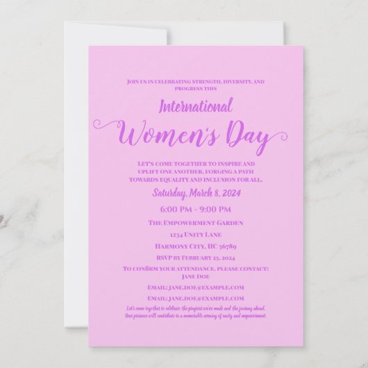 Invitation Puissante Fête Florale Internationale des Femmes (Dos)