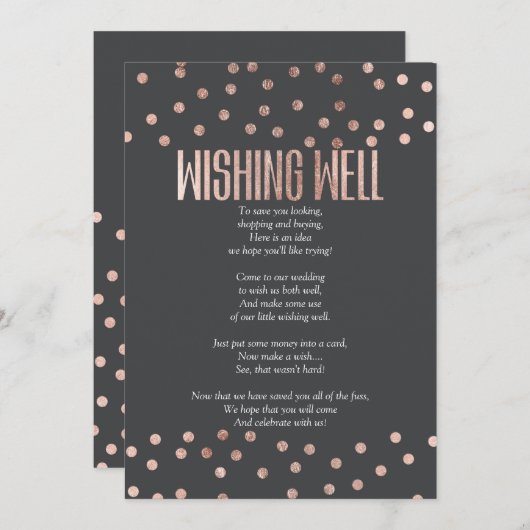 Invitation Puits de souhaits noir charbon points polka or ros (Devant / Derrière)
