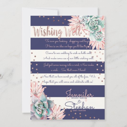 Invitation Puits de souhaits rose gold et cactus rose bandes (Devant)