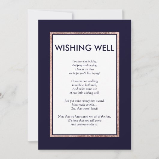 Invitation Puits de souhaits simple en Navy avec un liseré or (Devant)