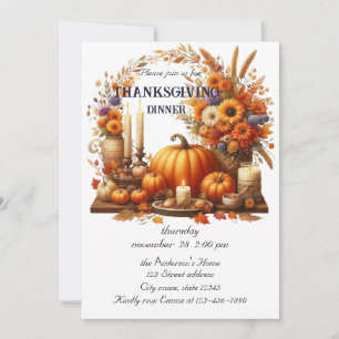Invitation Pumpkin de Thanksgiving Rustique Aquarelle Automne