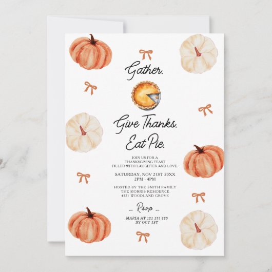 Invitation Pumpkin Gather Give Thanks and Eat Pie  (Devant)