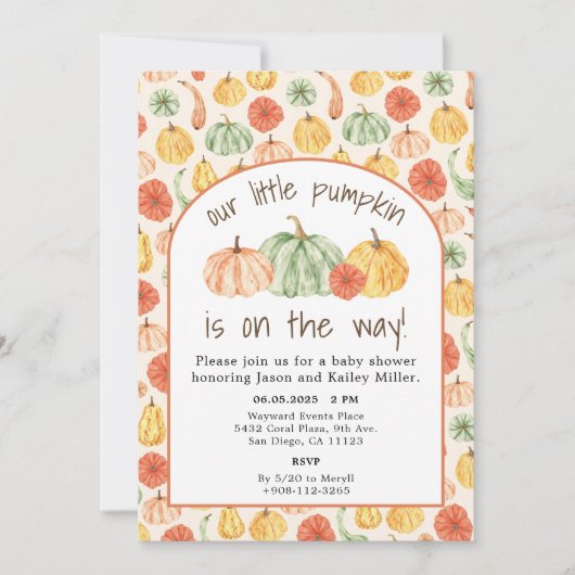 Invitation Pumpkin Gourd Autumn Baby Shower (Devant)
