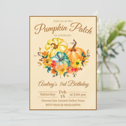 Invitation Pumpkin Patch Birthday (Debout devant)