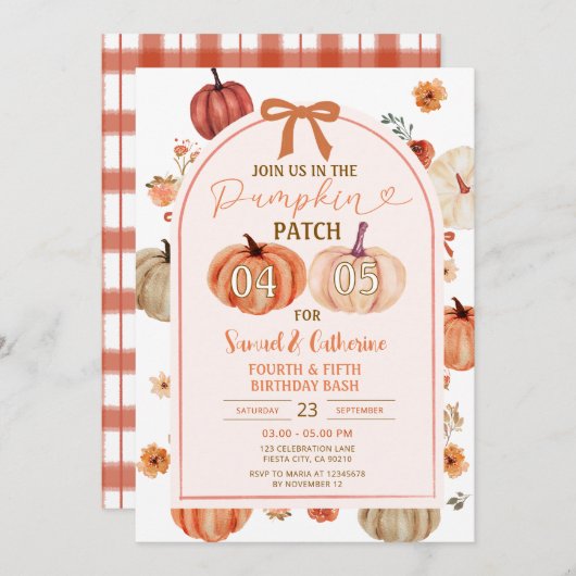 Invitation Pumpkin Patch joint brothers birthday bash Autumn (Devant / Derrière)