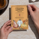 Invitation Pumpkin Rustic Thanksgiving Dinner Fall Watercolor