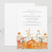 Invitation Pumpkin Wildflower Fall Watercolor 35th Birthday  (Devant / Derrière)