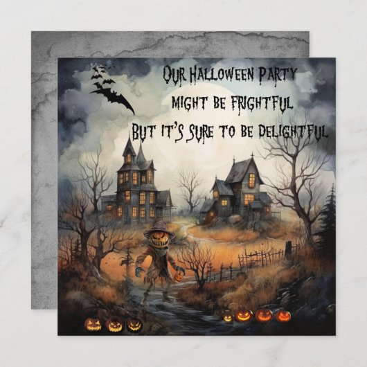 Invitation Pumpkinhead effrayant & Haunted Houses Halloween (Devant / Derrière)