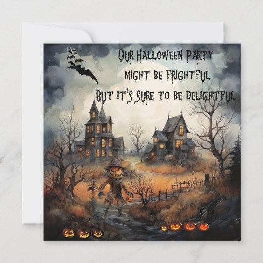 Invitation Pumpkinhead effrayant & Haunted Houses Halloween (Devant)